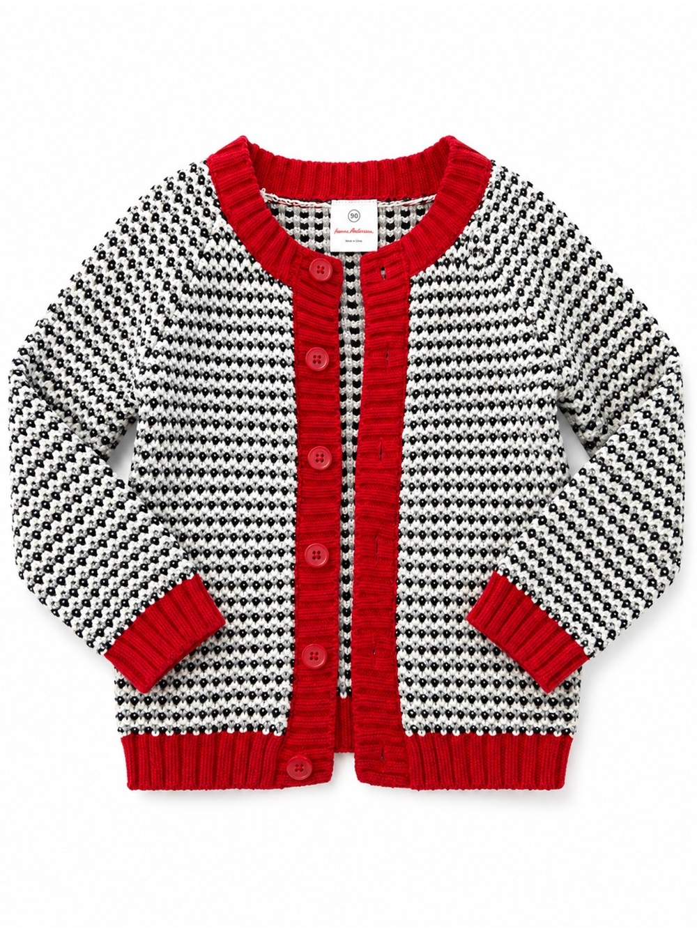 Hanna Andersson Sweater Cardigan Red Ivory Stripe Nordic sz 90 2T 18-24 months